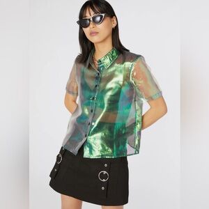 Holographic short sleeve button up NWT